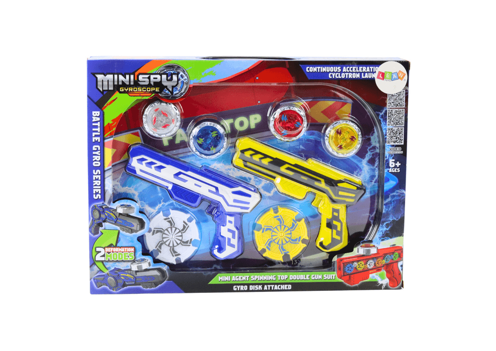 LEAN TOYS Set pištol izstreljevalk, 4 kovinski koluti, modro-rumen, luči 3