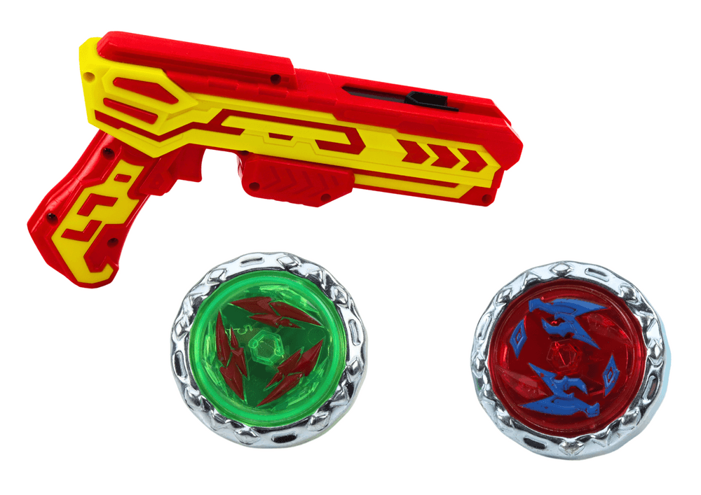 LEAN TOYS Set pištol izstreljevalk, 2 kovinska koluta, rdeč, luči 2