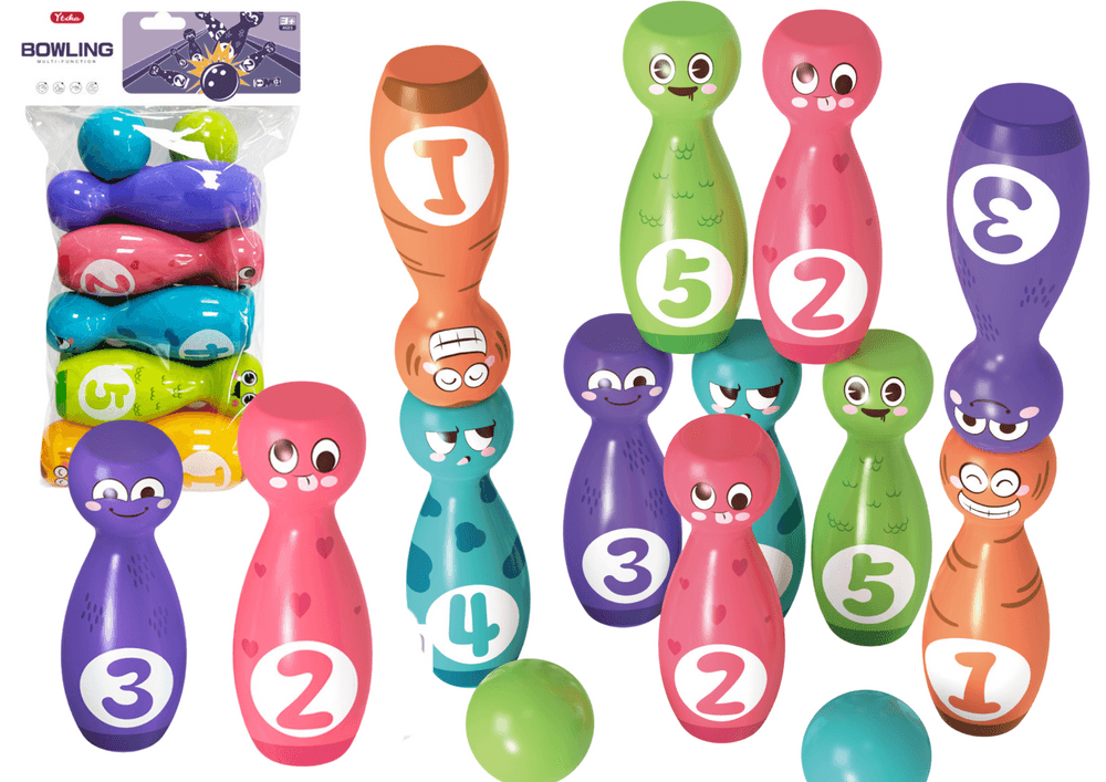 Komplet za kegljanje 'Smeškoti' Lean Toys, barviti keglji