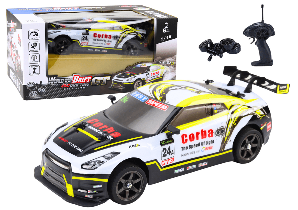RC avto na daljinsko vodenje LEAN TOYS Rally 1:16, bela/rumena