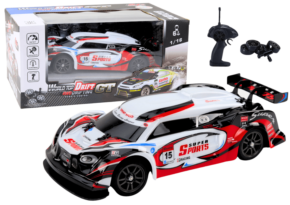 RC avto na daljinsko vodenje LEAN TOYS Rally 1:16, bela/rdeča