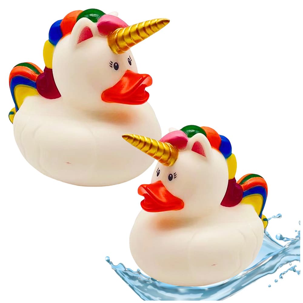 LEAN TOYS Kiskica samorog igrača za kopel, mavrična griva, bela