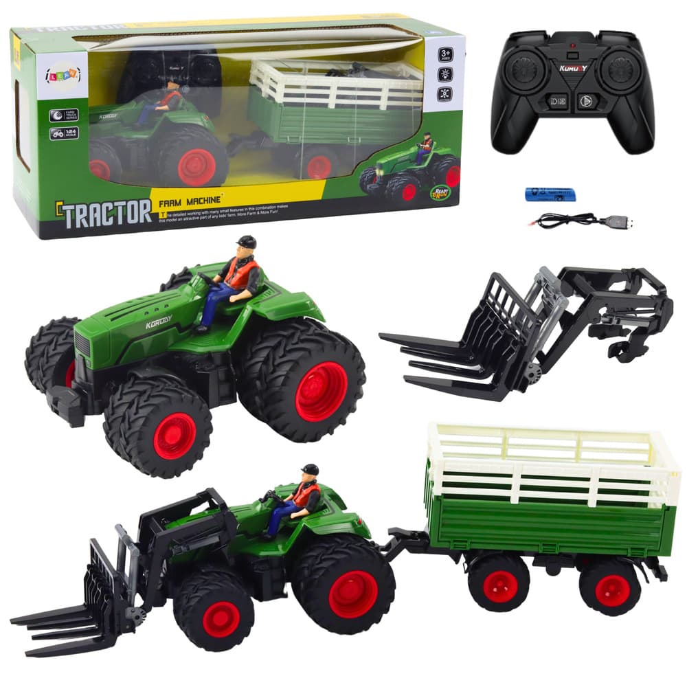 Traktor LEAN TOYS s prikolico in vilami, dvojna kolesa, RC