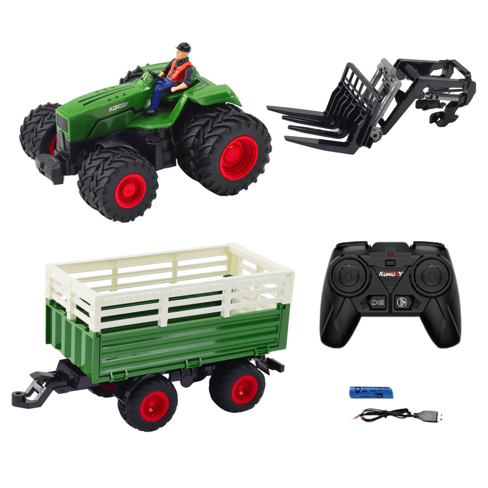 Traktor LEAN TOYS s prikolico in vilami, dvojna kolesa, RC 3