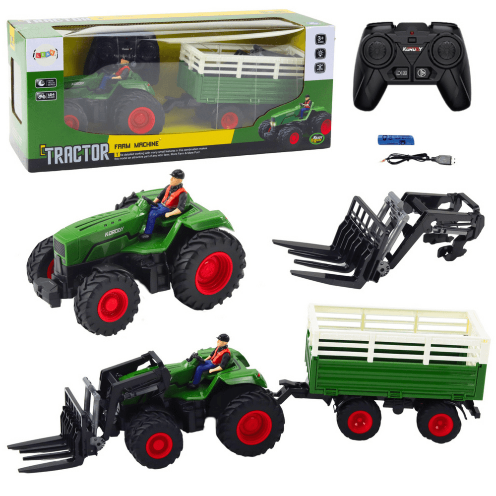 Traktor LEAN TOYS s prikolico in vilami, RC 2.4G