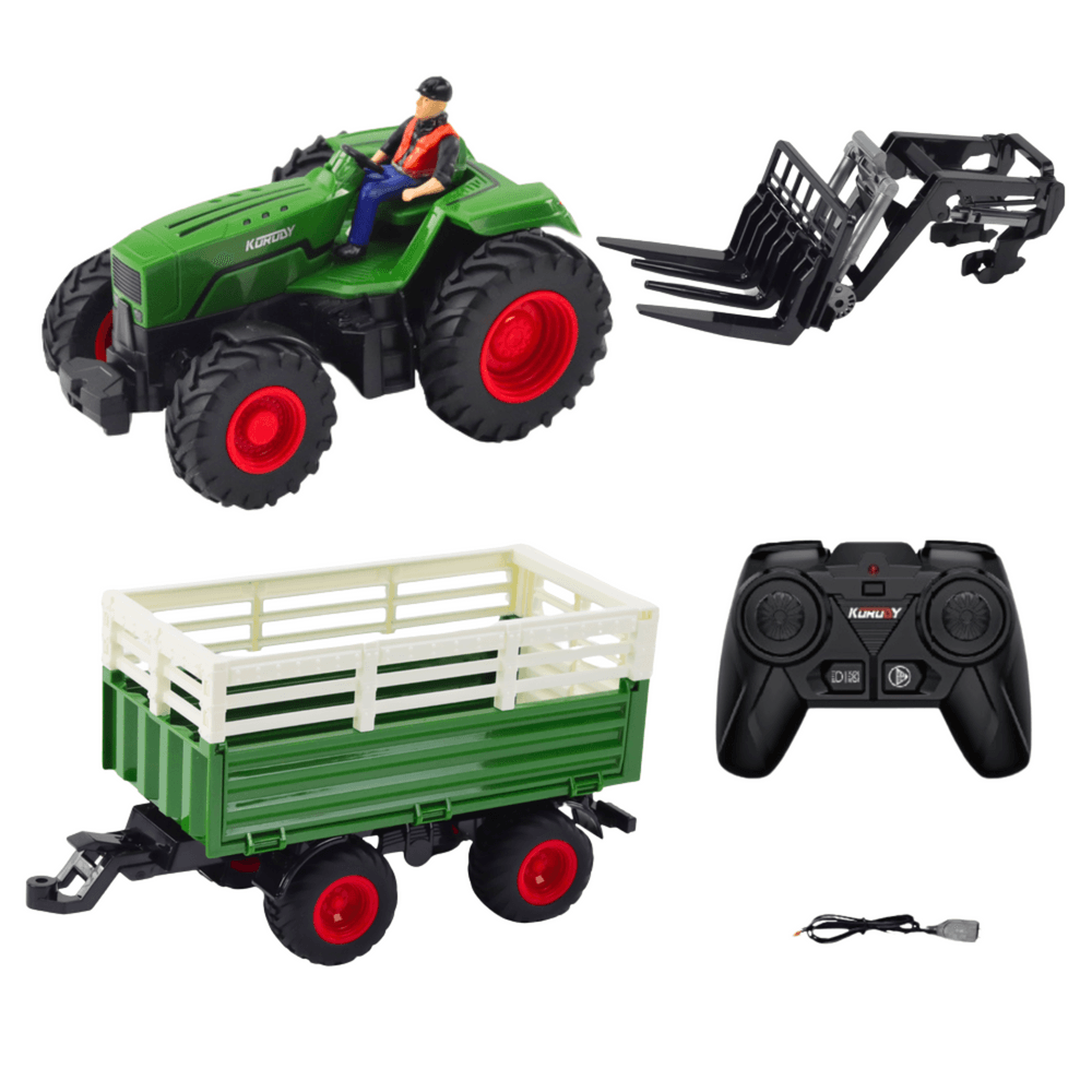 Traktor LEAN TOYS s prikolico in vilami, RC 2.4G 2