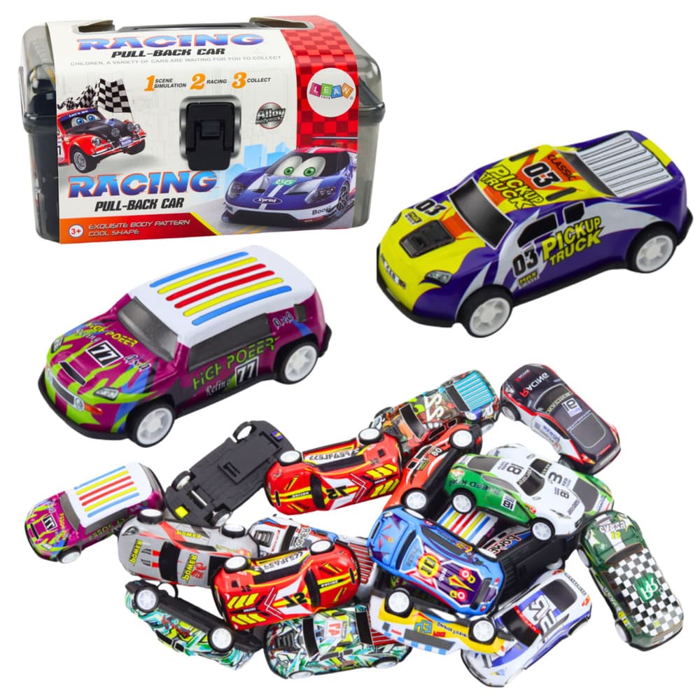Set resorik avtomobilčkov v kovčku LEAN TOYS, 25 kosov + podloga