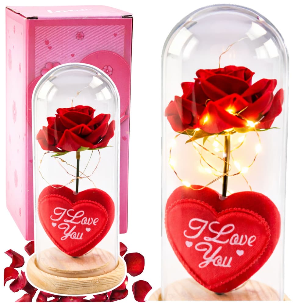 Večna vrtnica v kupoli z LED osvetlitvijo in napisom Love, rdeča 18,5x8cm