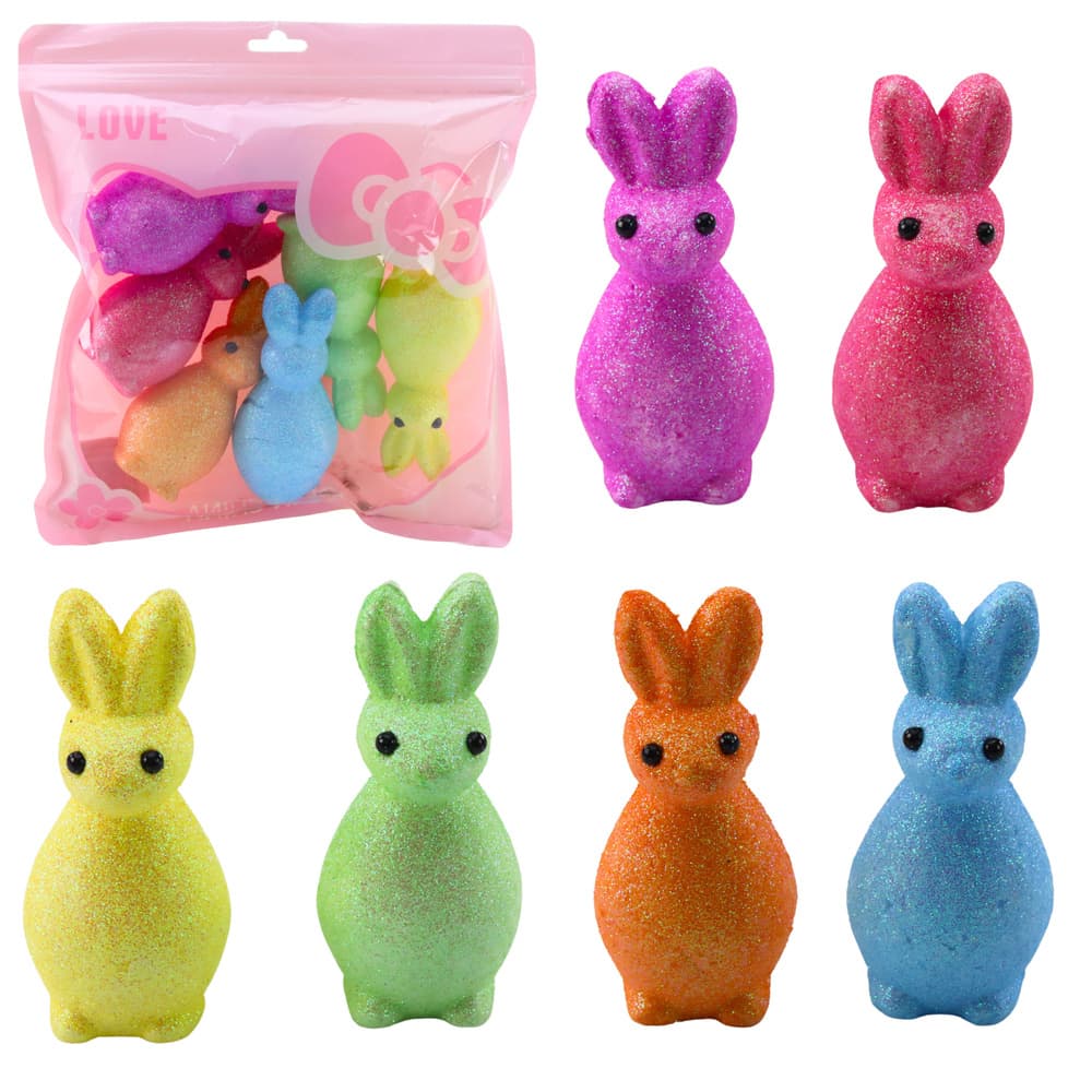 LEAN TOYS Velikonočni zajčki iz stiropora, z bleščicami, 6 kosov