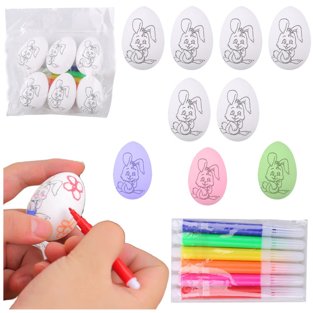 LEAN TOYS Komplet 6 velikonočnih jajc za barvanje (Zajec)