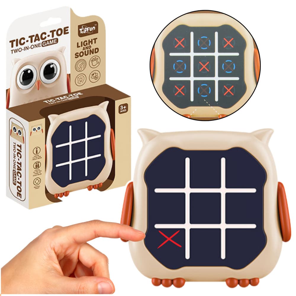 Elektronska igra LEAN TOYS Sova 3v1: Križci, Krogi, Spomin (Bež)