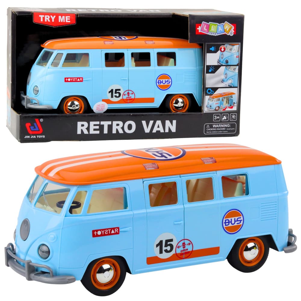 LEAN TOYS Retro kombi s lučmi in zvoki, modra