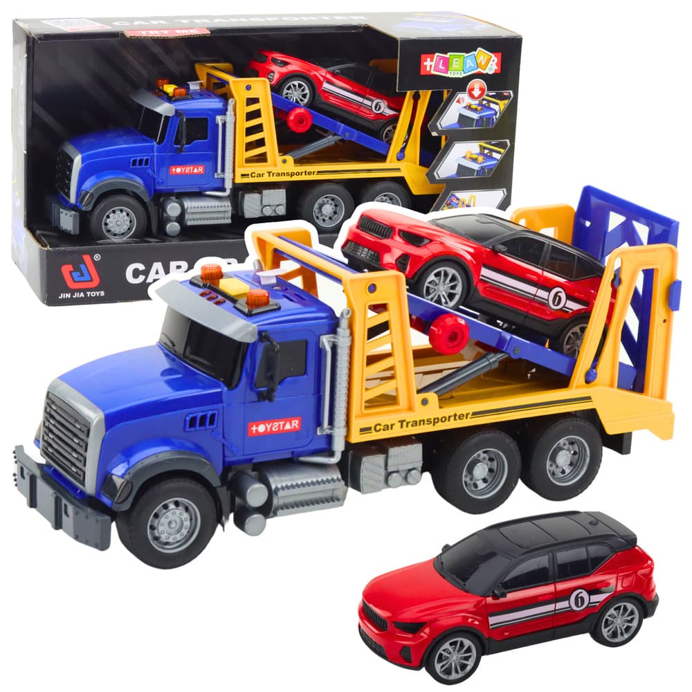 Tovornjak z avtovleko LEAN TOYS: transporter, avto, luči, zvoki