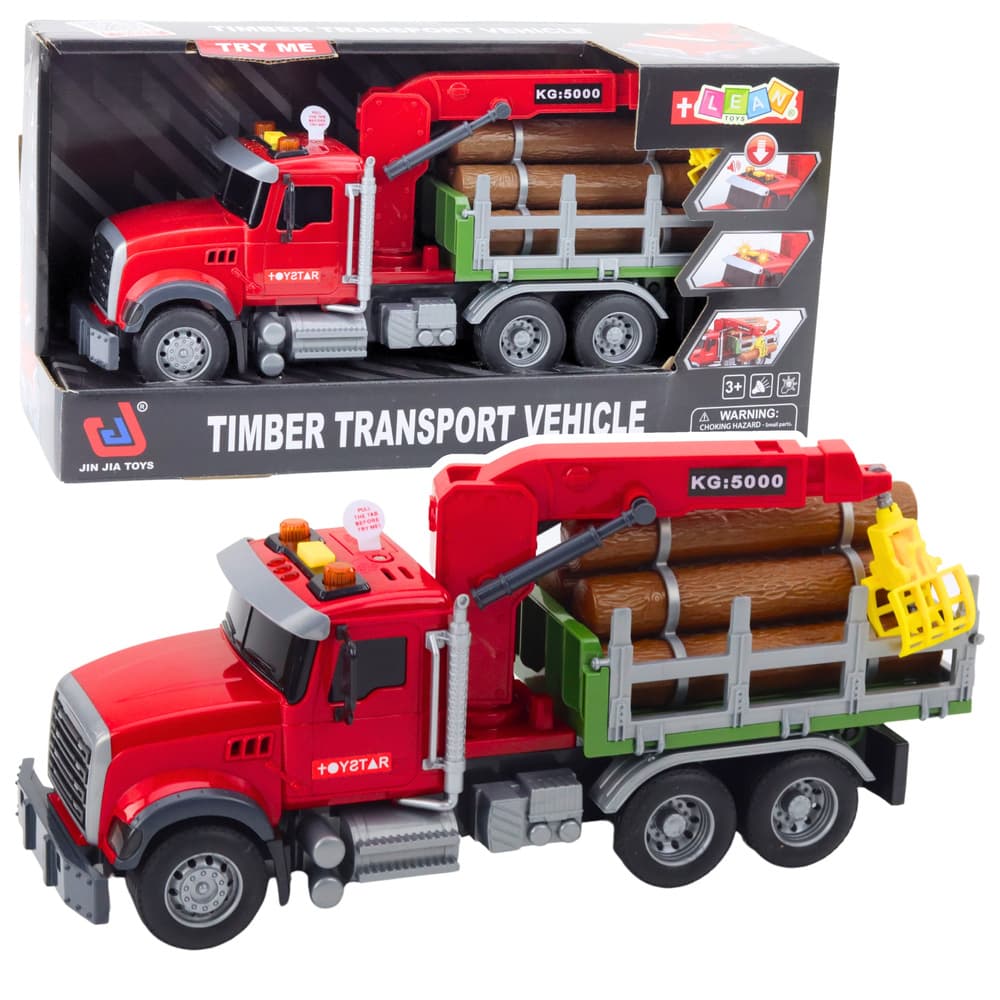 LEAN TOYS Tovornjak z dvigalom za les, luči, zvoki
