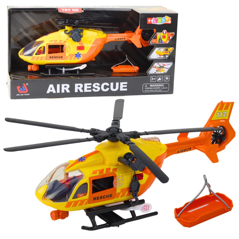 Reševalni helikopter z vrvjo, nosili, lučmi in zvoki, oranžen