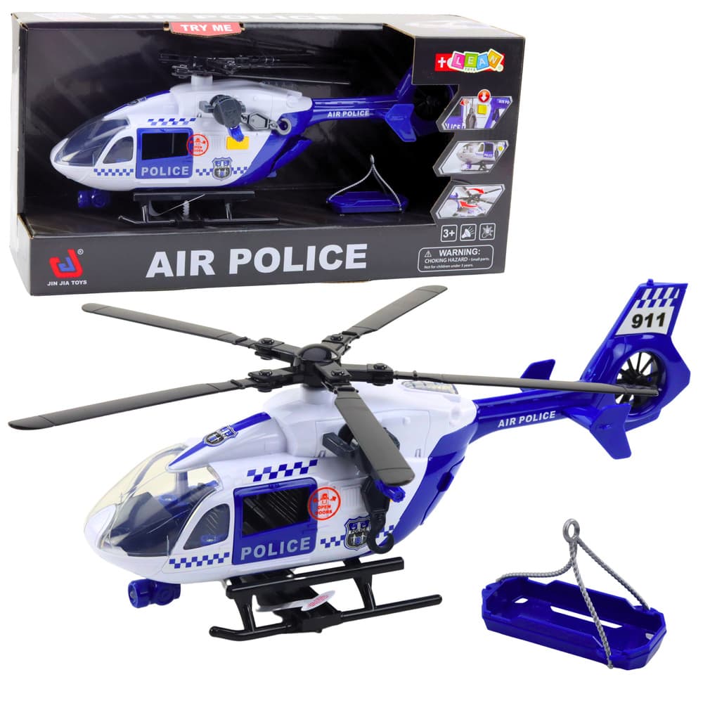 Policijski helikopter LEAN TOYS: kljuka, nosila, luči, zvoki, 1:12