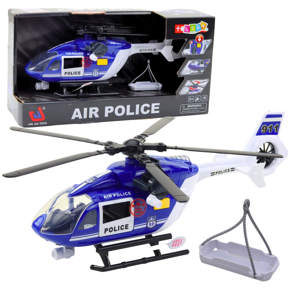 Policijski helikopter LEAN TOYS: kljuka, nosila, luči, zvoki, 1:14
