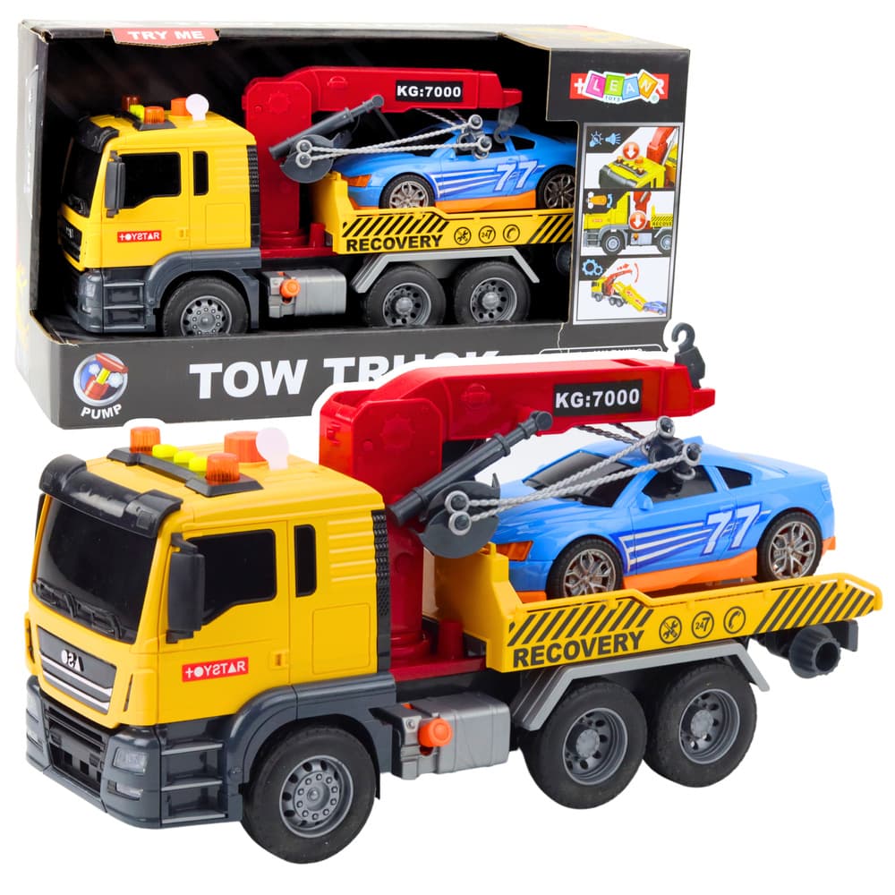 LEAN TOYS Tovornjak-laweta z dvigalom in dirkalnikom (luči, zvoki)
