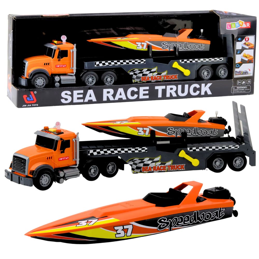 Lean Toys tovornjak Sea Race Truck z nakrčjivo motornjako, luči, zvoki