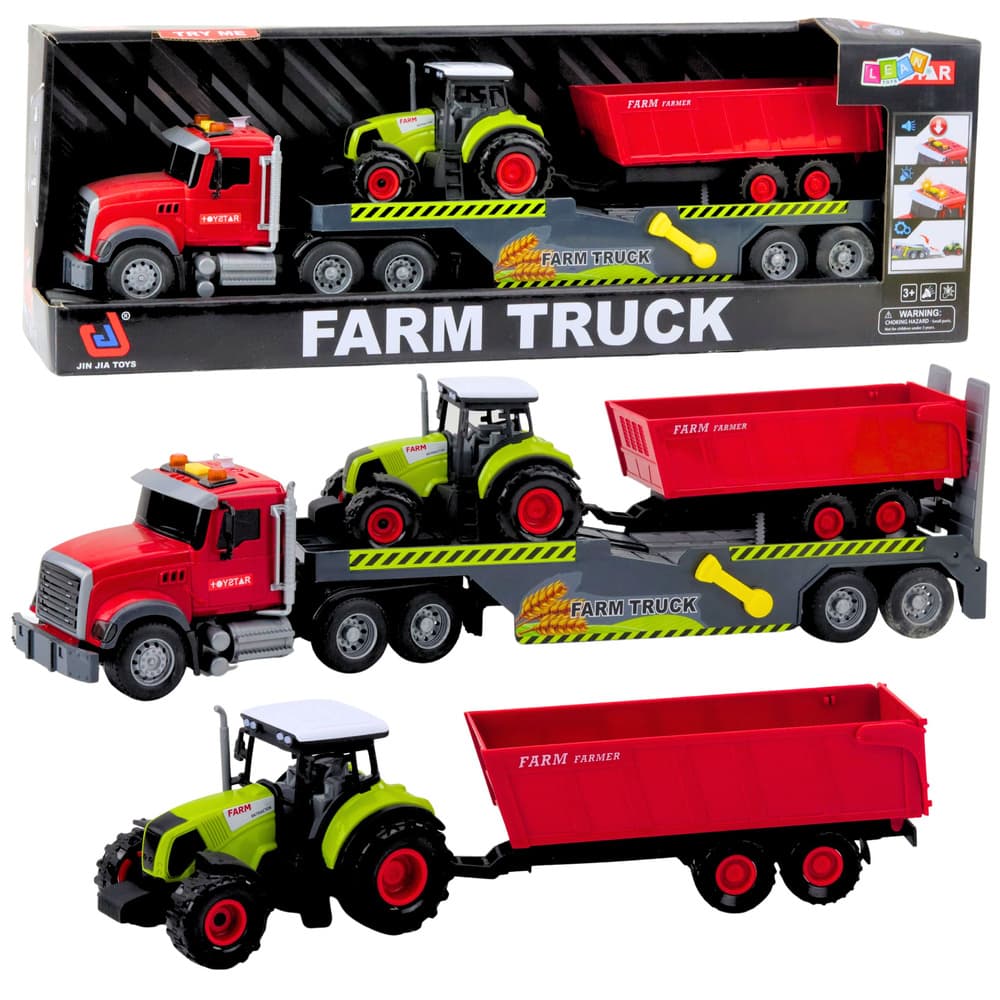 Set LEAN TOYS: Kmetijski traktor s prikolico in tovornjakom, luči in zvoki
