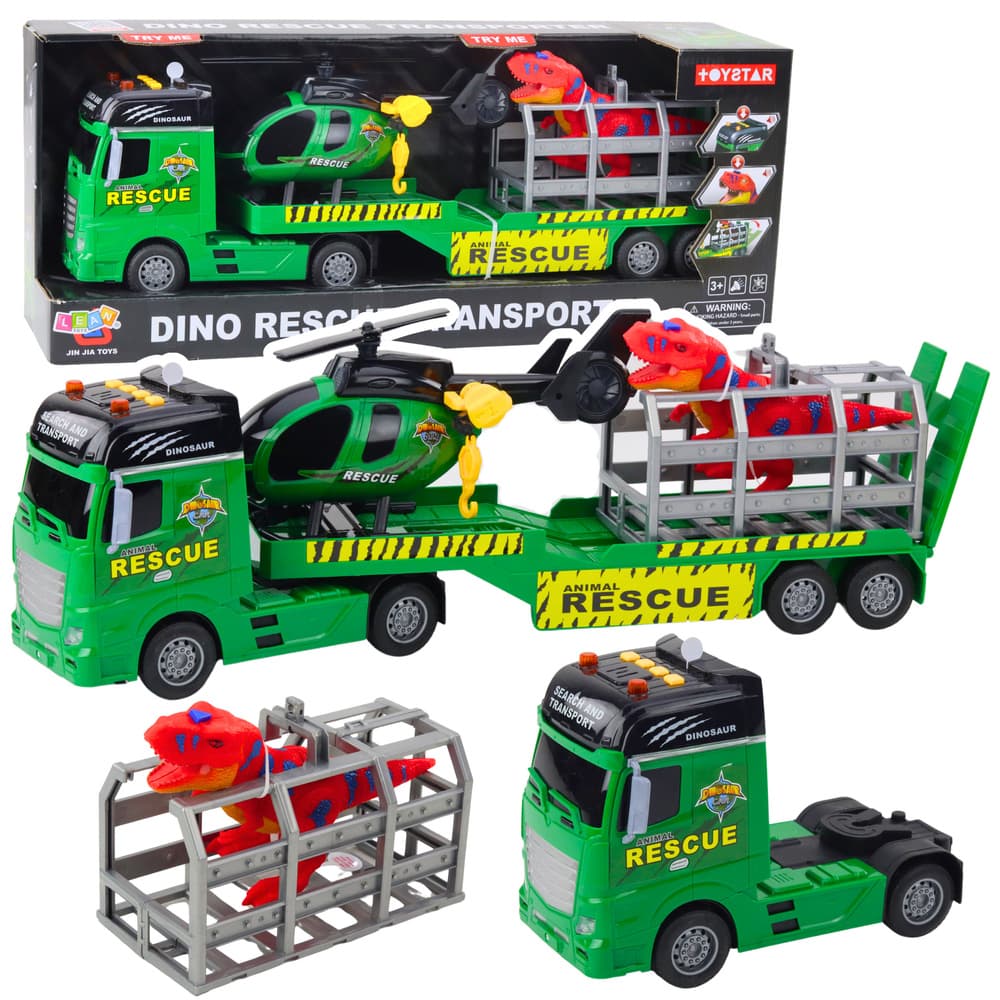 Reševalni set: tovornjak, helikopter, avto, dinozaver