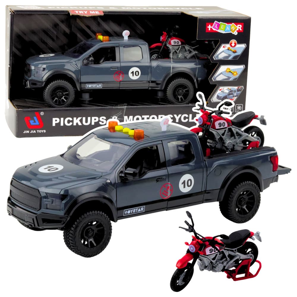 LEAN TOYS Sivi pickup s motorjem (luči, zvoki, 1:12)
