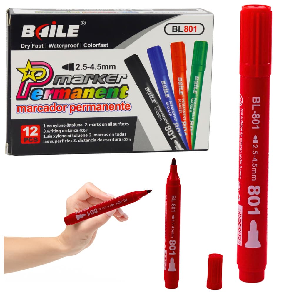 LEAN Permanentni marker, rdeči, vodoodporen, 2,5-4,5 mm