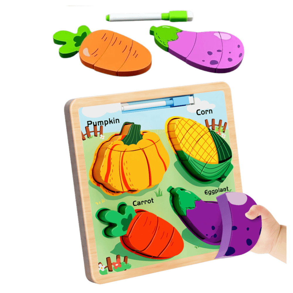 Lesena sestavljanka 2v1 LEAN TOYS - Zelenjava s tablico 2