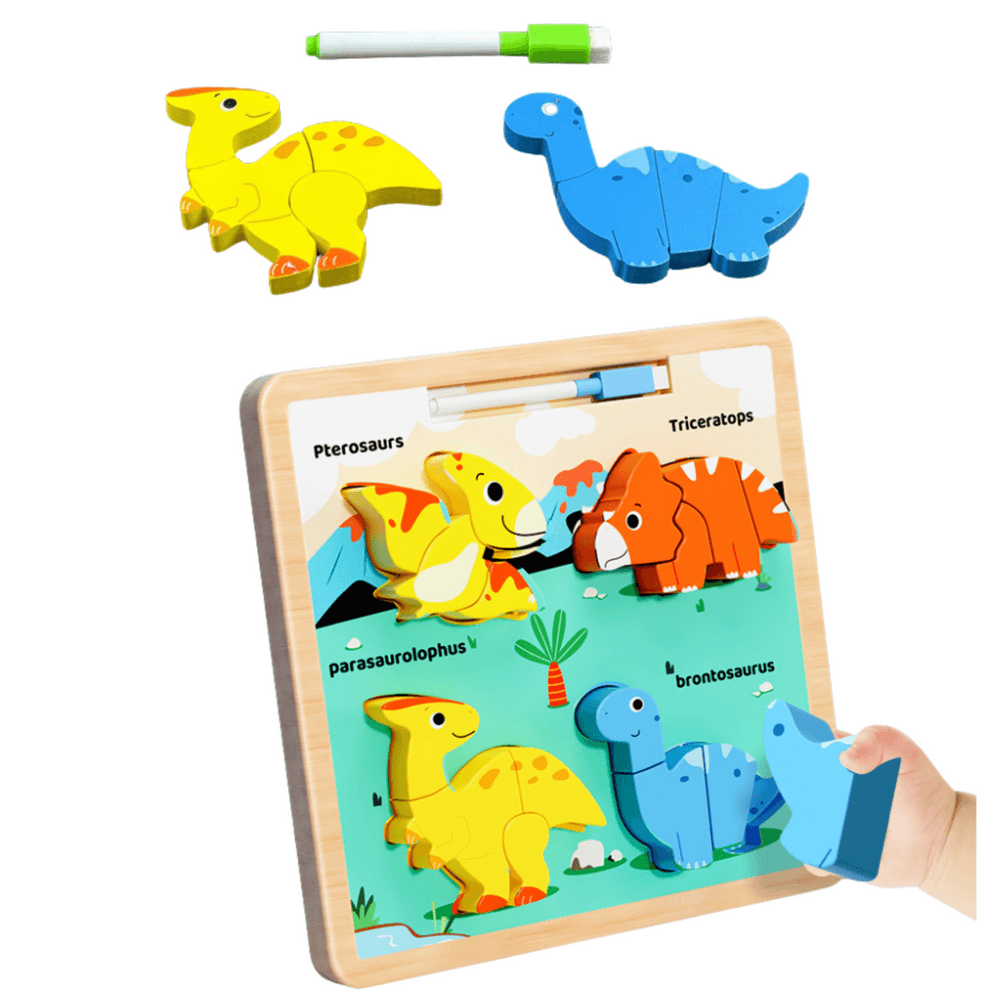 Lesena sestavljanka 2v1 LEAN TOYS - Dinozavri s tablico 4