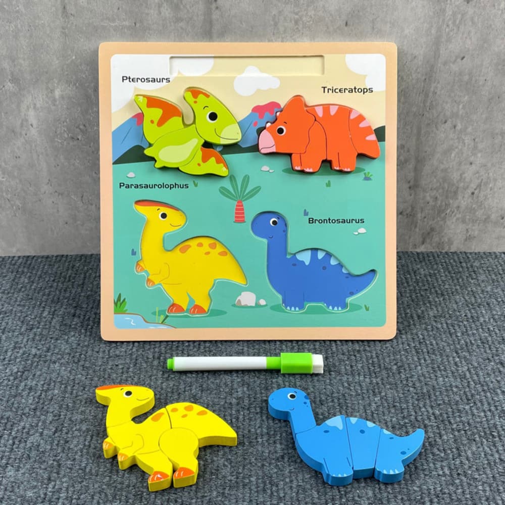 Lesena sestavljanka 2v1 LEAN TOYS - Dinozavri s tablico 5