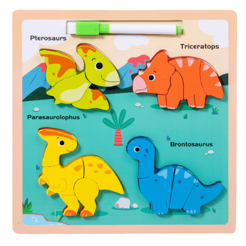 Lesena sestavljanka 2v1 LEAN TOYS - Dinozavri s tablico 2