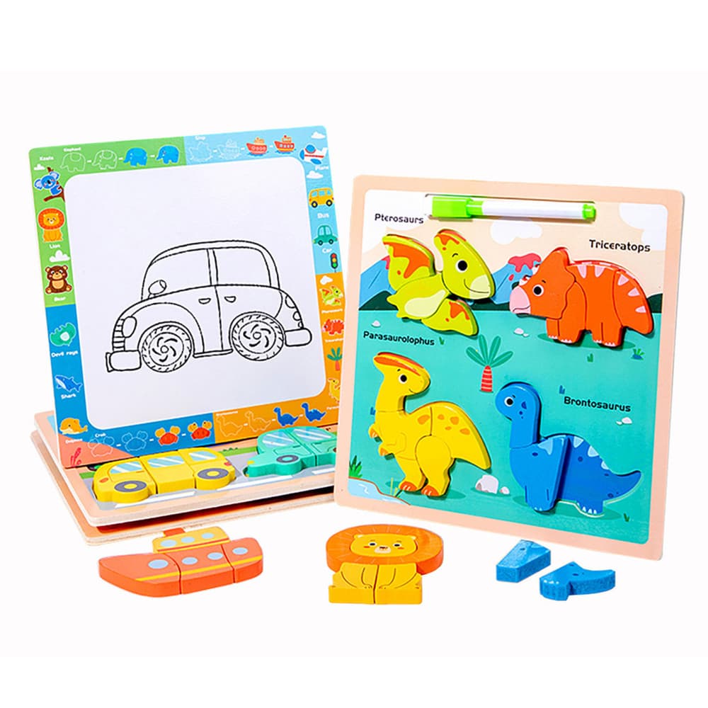 Lesena sestavljanka 2v1 LEAN TOYS - Dinozavri s tablico 3