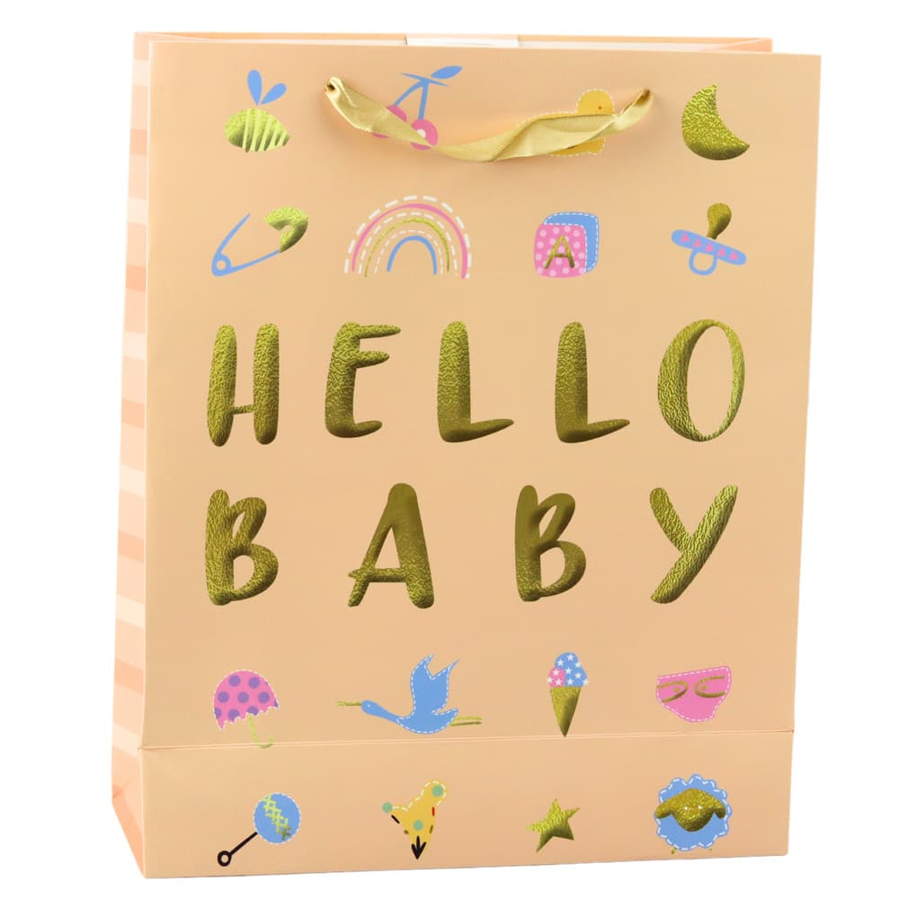 Darilna torba "Hello Baby" Brzoskwiniowa 32x26x10cm
