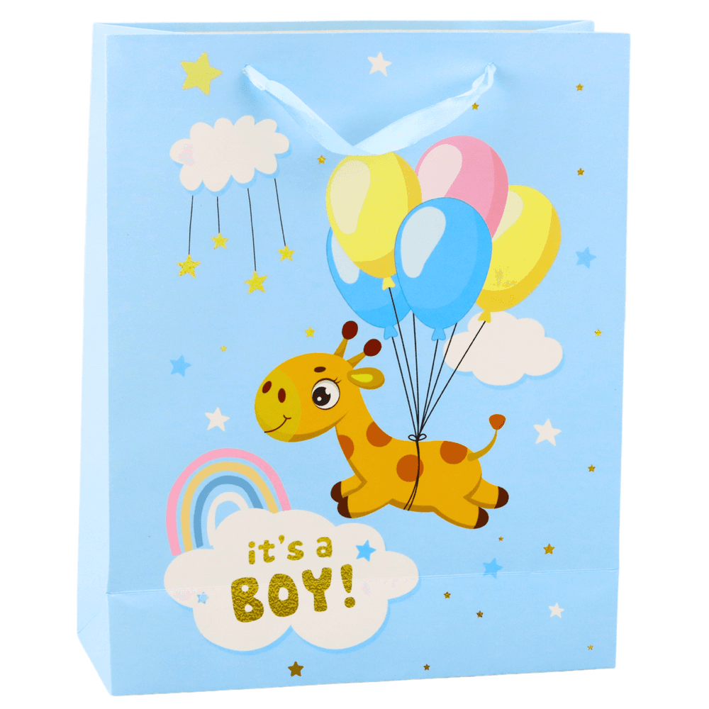 Darilna vrečka 'It's A Boy' z žirafo, modra, 32x26x10 cm