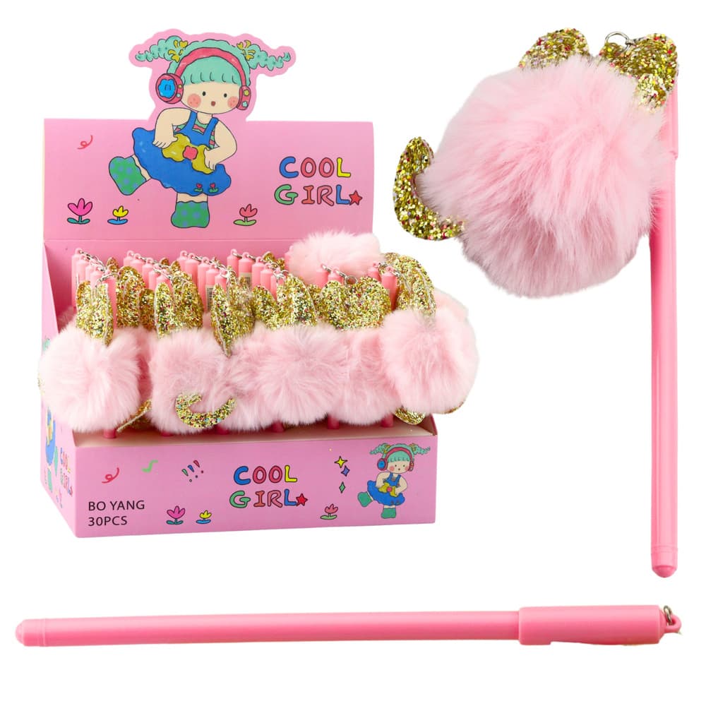 Gel pisalo LEAN Vtič Roza Pompon, modri tuš, 17cm