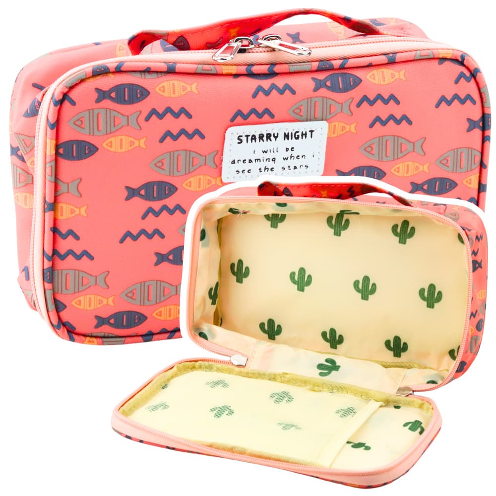Pernica LEAN,organizator,kozmetična torbica, dodatni žep, ribice, roza, 22,5cm