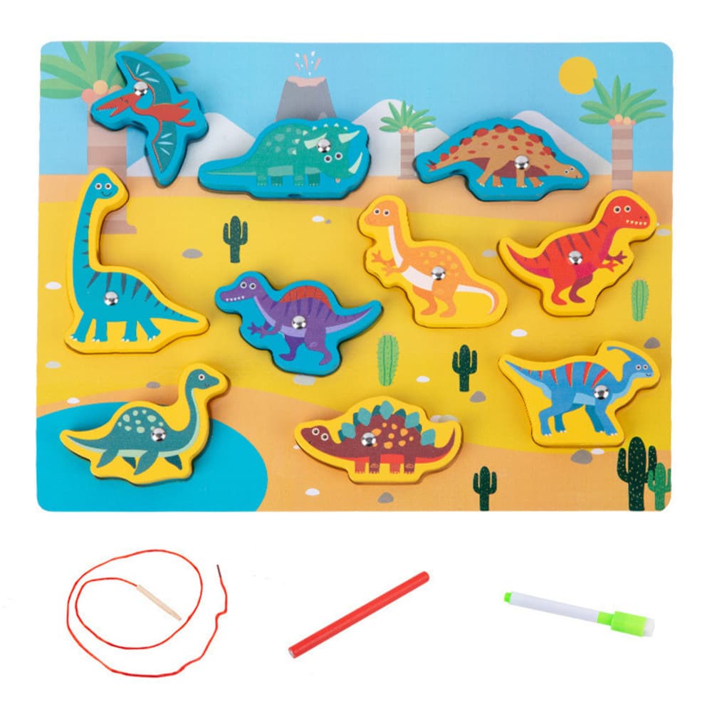 Lesena sestavljanka LEAN TOYS, magneti, vrvica, dinozavri 2