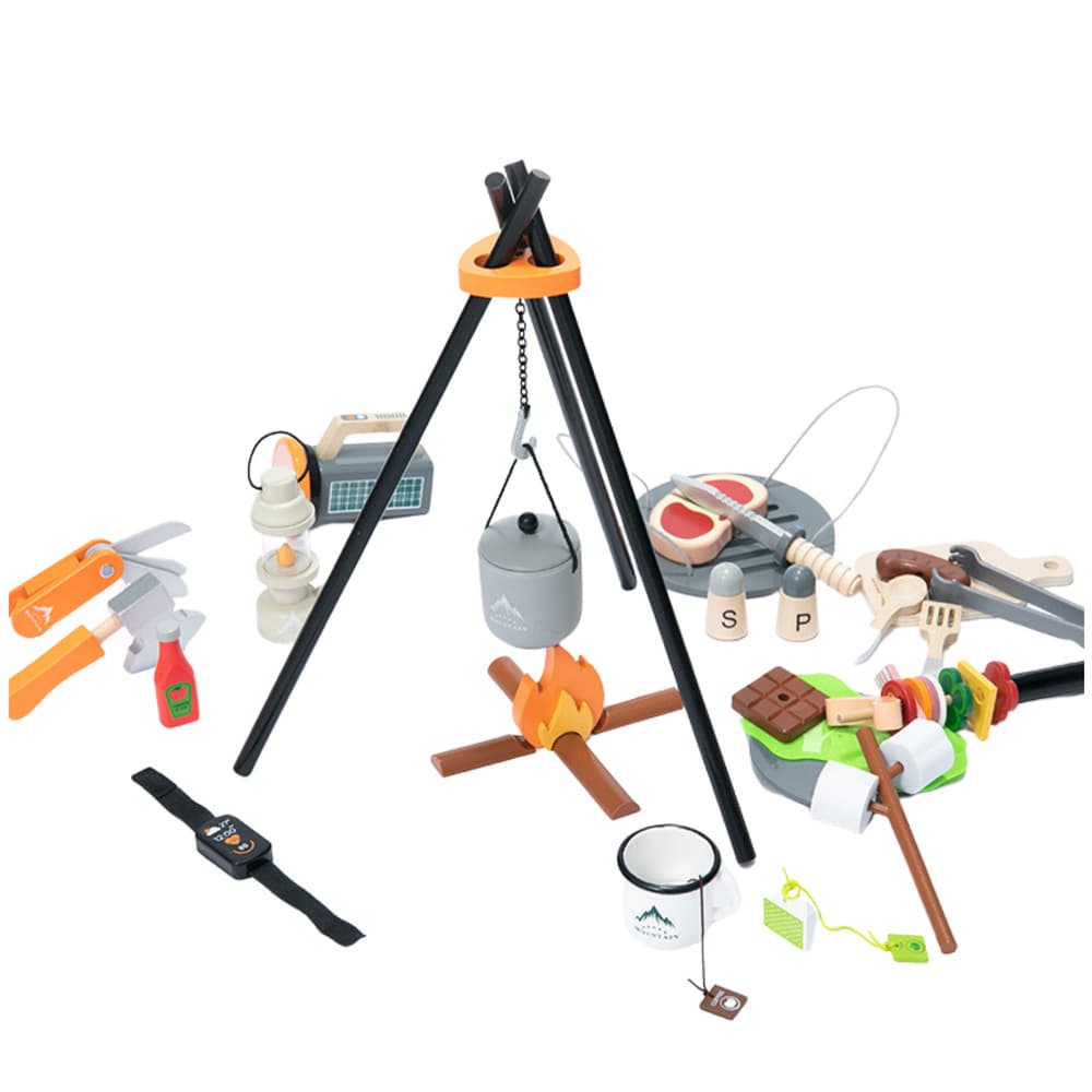 Leseni set za kampiranje LEAN TOYS, ogenj, dodatki (45 delov) 2