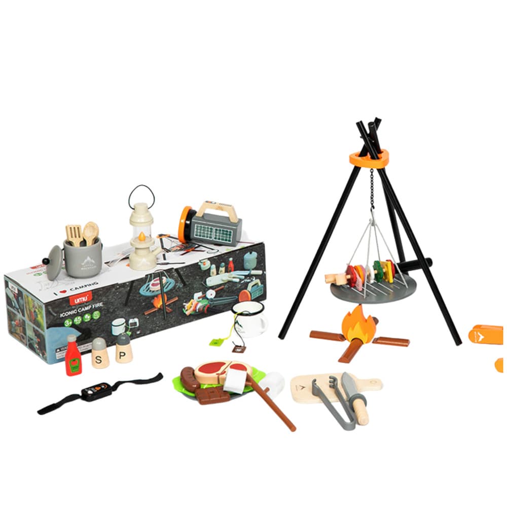 Leseni set za kampiranje LEAN TOYS, ogenj, dodatki (45 delov) 4