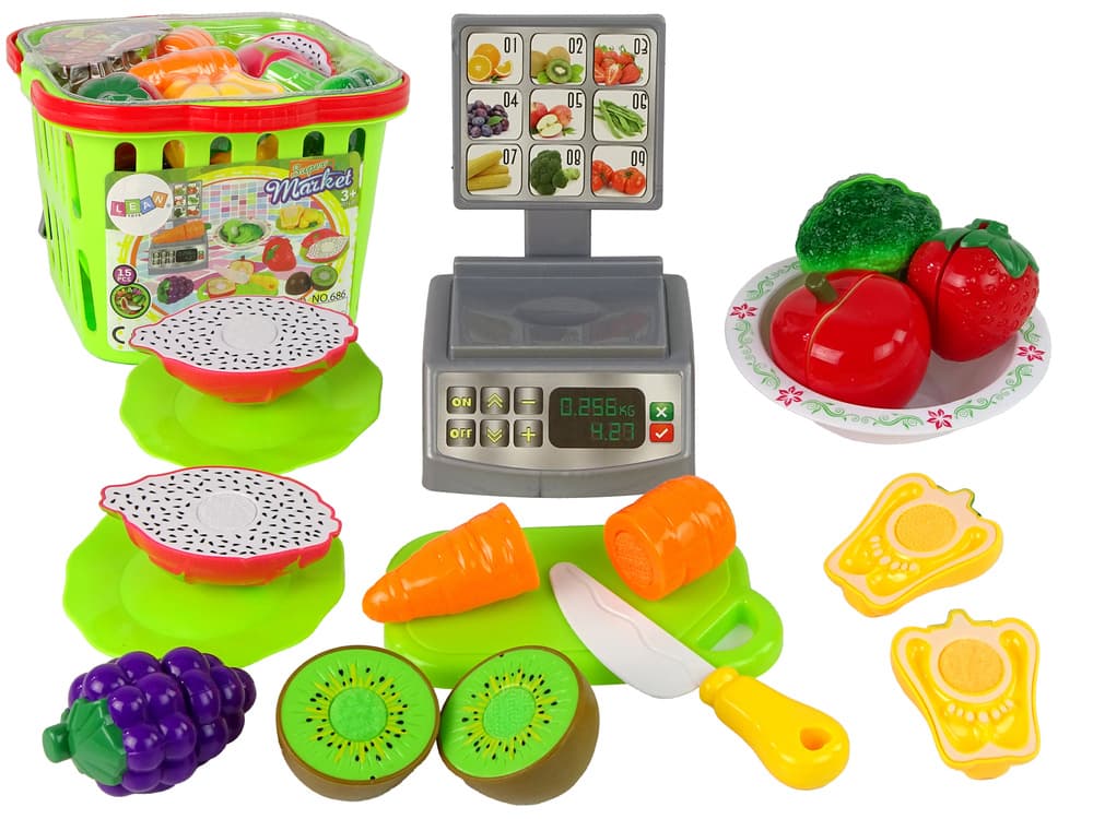 Košarica z zelenjavo za rezanje in tehtnico LEAN TOYS