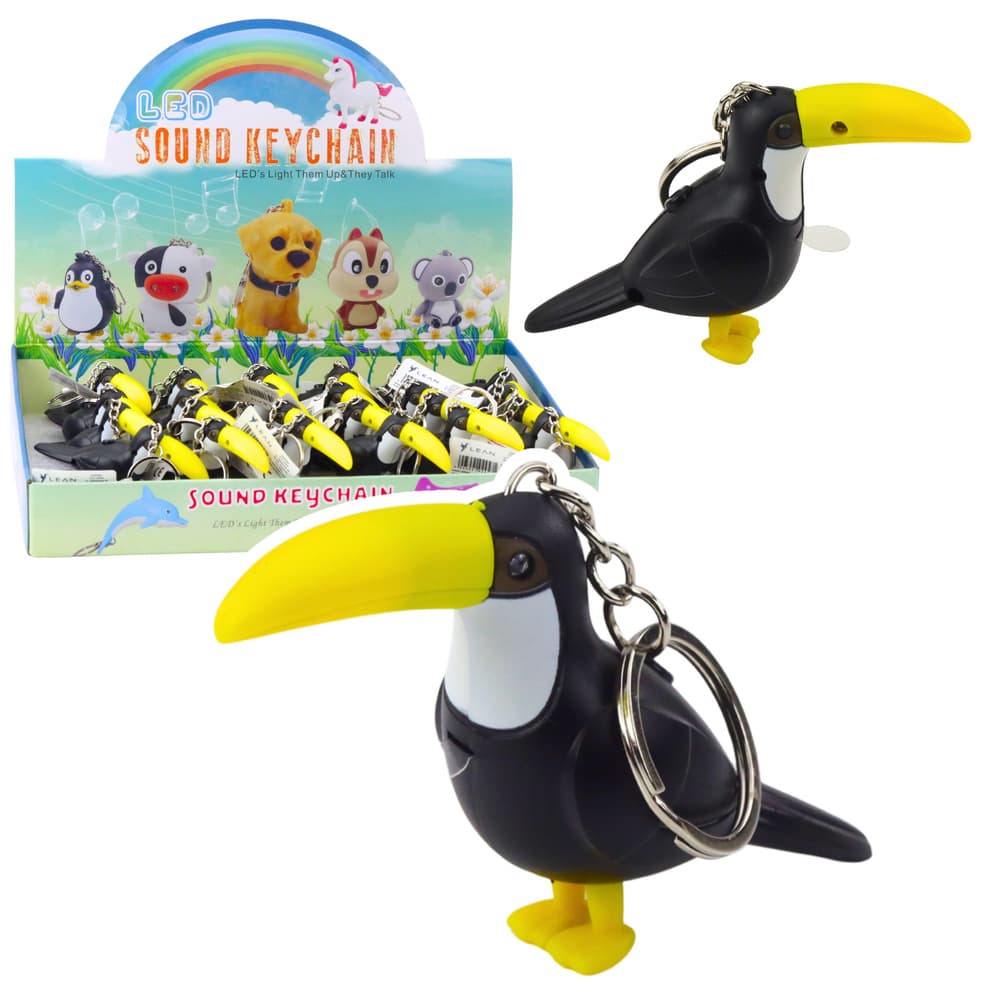 Brelok Tukan LED z zvokom, mini svetilka