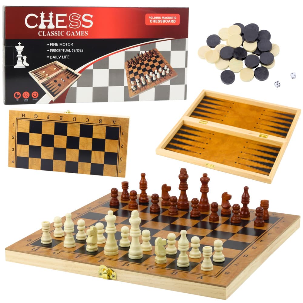 Lesena družabna igra 3v1: Šah, Dama, Backgammon LEAN TOYS