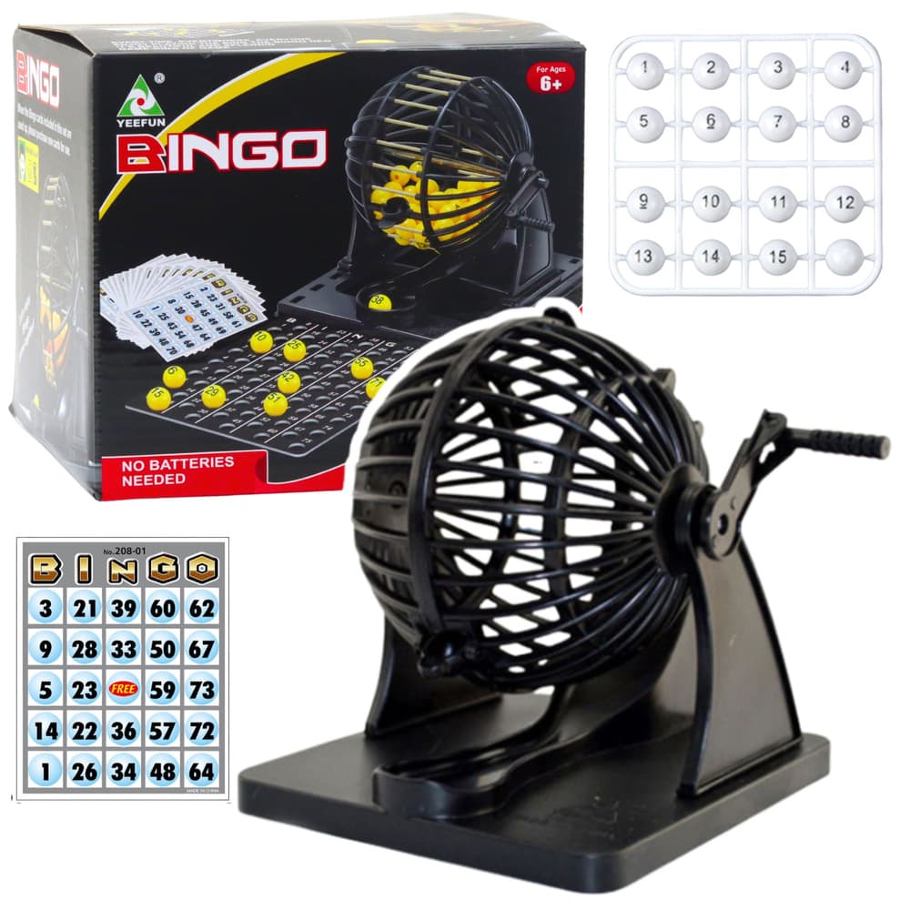 Družabna igra Bingo z avtomatom za žrebanje, 80 kroglic, 20 kart