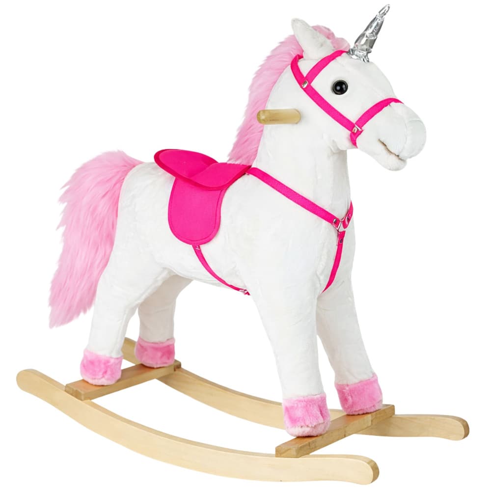 Konjiček na biegunih s zvoki - beli enorožec, 74 cm