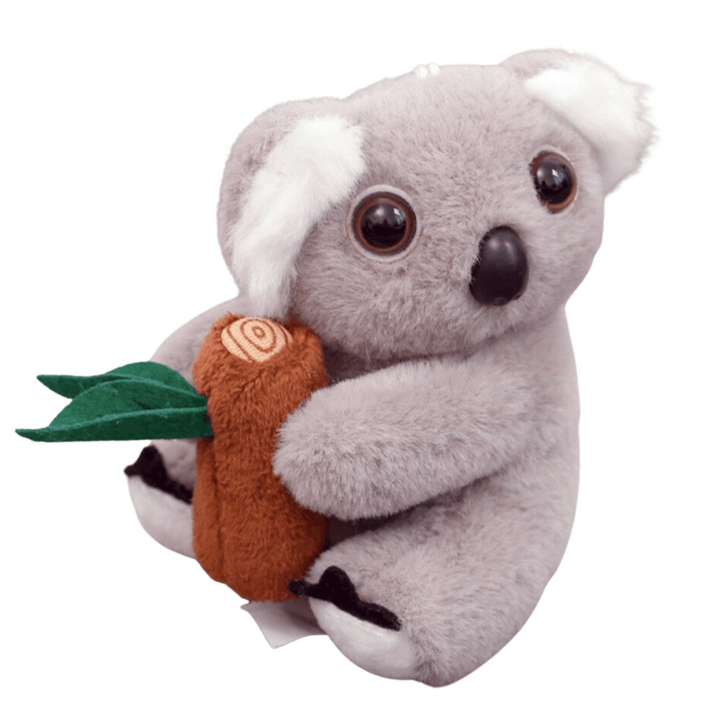 Plišasti obesek za ključe koala z vejo, siv