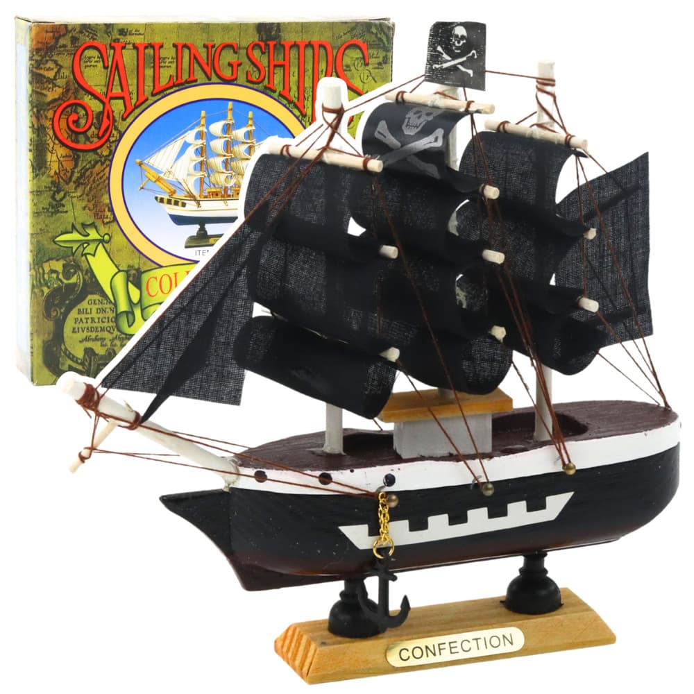 LEAN TOYS piratski ladja model, črn, 16x15 cm