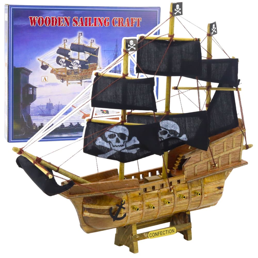 LEAN TOYS piratski ladja model, črn, 33x29 cm