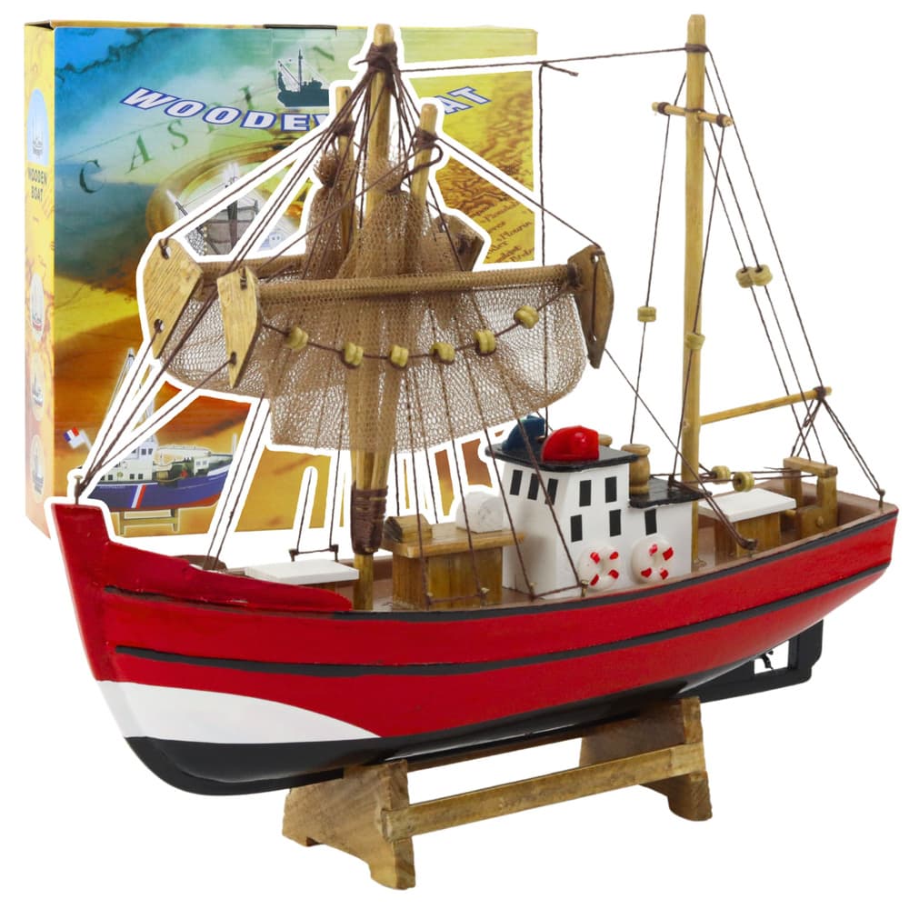LEAN TOYS model ribiške ladje, rdeč, 30x26.5 cm