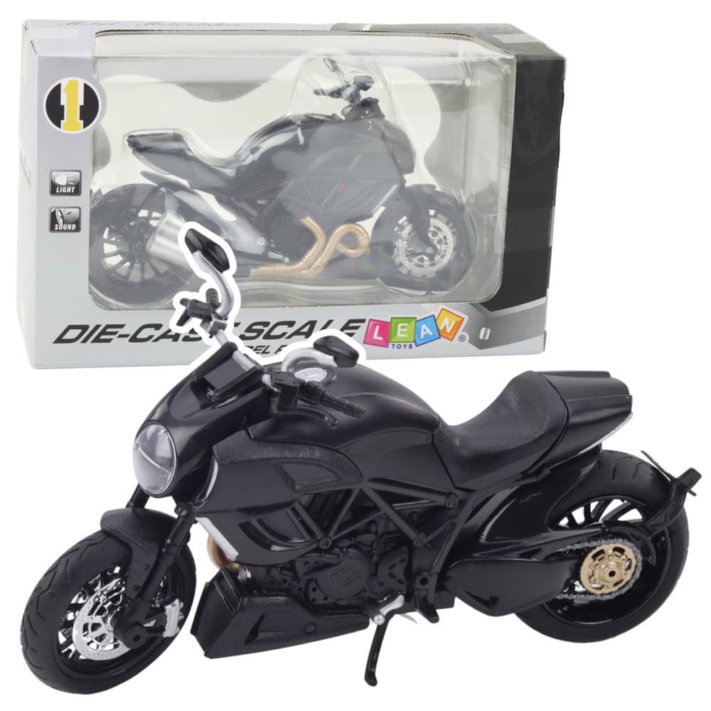 LEAN TOYS kovinski športni motocikel, luči, zvoki, črn z zlatimi elementi, 1:12