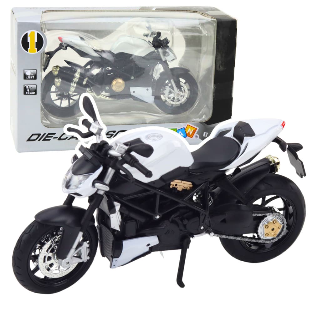 LEAN TOYS Motocikel športni kovinski, beli, 1:12